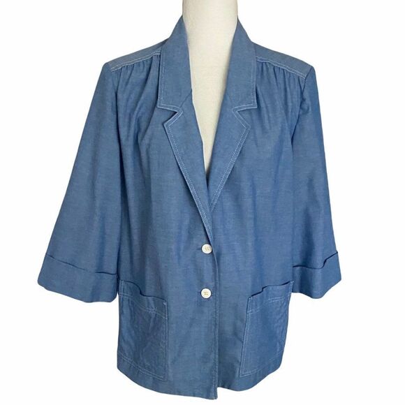 Cricket Lane Y2K Blue Blazer Lightweight Fabric Made in USA SZ 14 - Picture 1 of 9